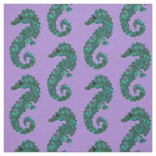 Cute Nautical Teal and Lila Seahorse Mönster Tyg