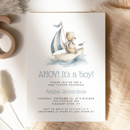 Cute Nautical Teddy Bear Boy Baby Shower Inbjudningar