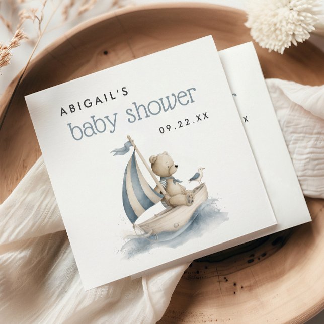 Cute Nautical Teddy Bear Boys Baby Shower Pappersservett (Skapare uppladdad)