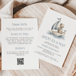 Cute Nautical Teddy Bear QR Code Boy Baby Shower Inbjudningar