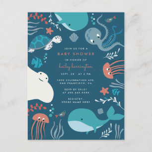 Cute Nautical under Sea Baby Shower Inbjudan Vykort