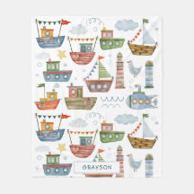 Cute Nautical Watercolor Boats Boy Personlig