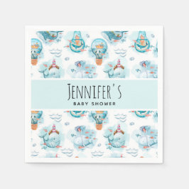 Cute Nautical Whales Watercolor Baby Shower Pappersservett