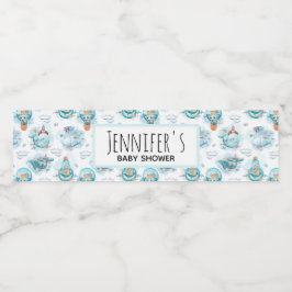Cute Nautical Whales Watercolor Baby Shower Vattenflaskor Etikett
