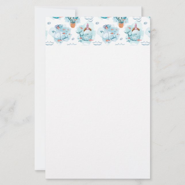 Cute Nautical Whales Watercolor Mönster (Framsida)