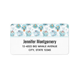Cute Nautical Whales Watercolor Mönster Adressetikett