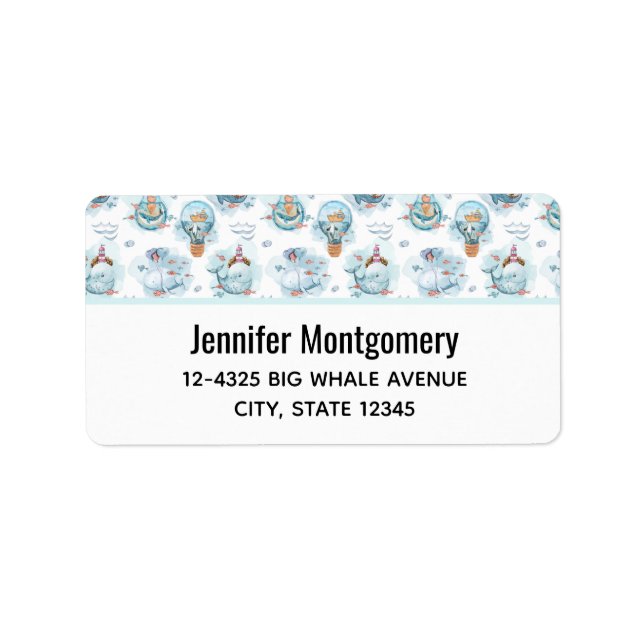 Cute Nautical Whales Watercolor Mönster Adressetikett (Framsidan)