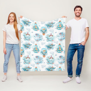 Cute Nautical Whales Watercolor Mönster Fleecefilt