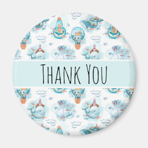 Cute Nautical Whales Watercolor Mönster Tack Magnet
