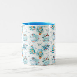 Cute Nautical Whales Watercolor Mönster Två-Tonad Mugg