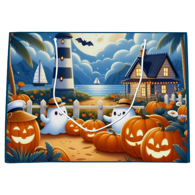 Cute, Nautisk/kustnära Halloween-spöke/pumpor (Framsidan)