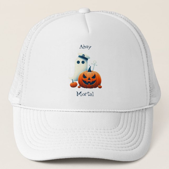 Cute, nautisk/kustnära Halloween-spöke/pumpor Keps (Framsida)