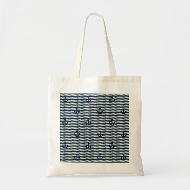 Cute Navy Anchor and Rope Tote Bag Tygkasse (Framsidan)