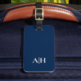 Cute Navy Blue and White, Modern Monogram Bagagebricka