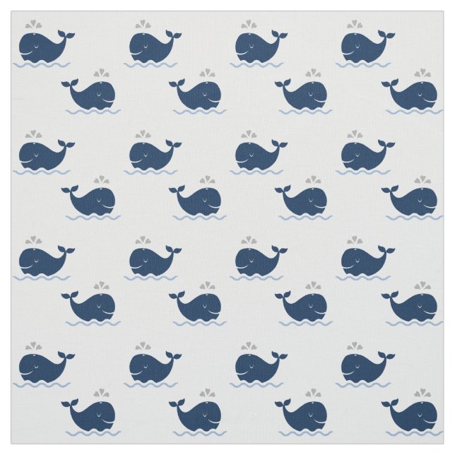 Cute Navy Blue and White Nautical Whales Mönster Tyg (Provkarta)