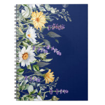 Cute Navy Blue Boho Wildblommor Notebook Journal