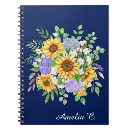 Cute Navy Blue Boho Wildflowers Notebook Journal Anteckningsbok
