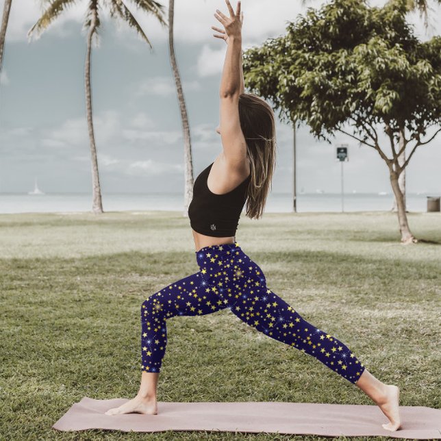 Cute Navy Blue Celestial Mönster Roligt Loely Star Leggings (Skapare uppladdad)
