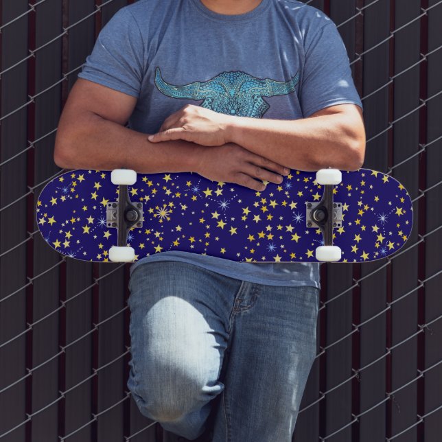 Cute Navy Blue Celestial Mönster Roligt Loely Star Mini Skateboard Bräda 18,5 Cm (Utomhus 3)