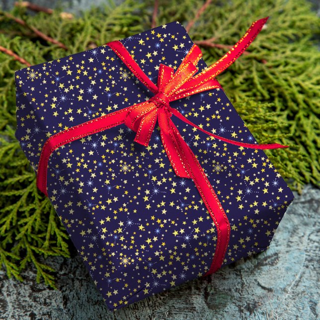 Cute Navy Blue Celestial Mönster Roligt Loely Star Presentpapper (Skapare uppladdad)