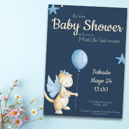 Cute Navy Blue Dragon Spain Boy Baby Shower Inbjudningar