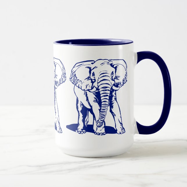 Cute Navy Blue Elephant Line Teckning Mugg (Höger)