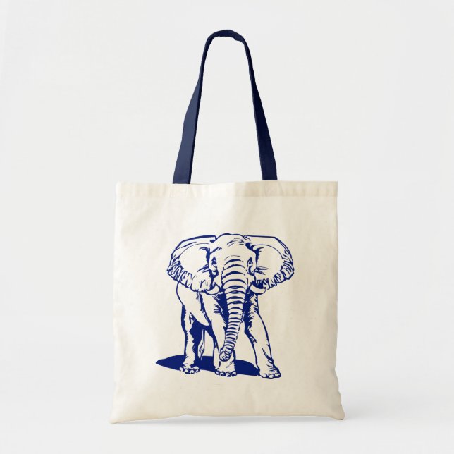 Cute Navy Blue Elephant Line Teckning Tygkasse (Framsidan)