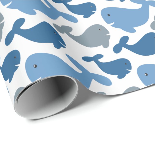 Cute Navy Blue Grått Whale Kids Presentpapper (Rullad Hörn)