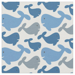 Cute Navy Blue Grått Whale Mönster Tyg