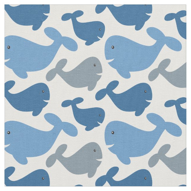 Cute Navy Blue Grått Whale Mönster Tyg (Närbild)