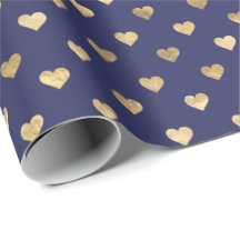 Cute Navy Blue Guld Hearts Mönster