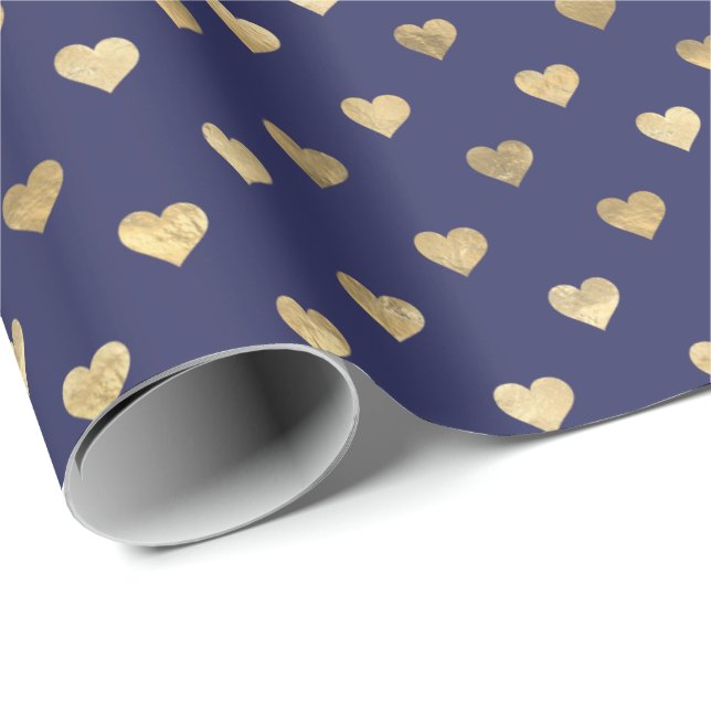 Cute Navy Blue Guld Hearts Mönster  Presentpapper (Rullad Hörn)