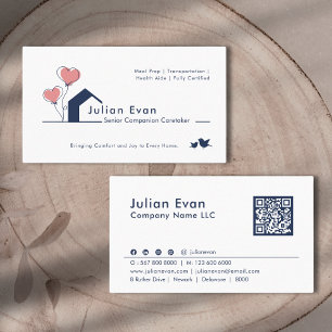 Cute Navy Blue House Logotyp Senior Caregiver Visitkort