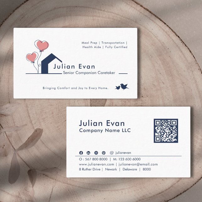 Cute Navy Blue House Logotyp Senior Caregiver Visitkort (Skapare uppladdad)