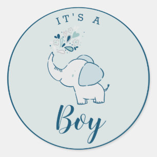 Cute Navy Blue & Mint Elephant Det är en Boy Favor Runt Klistermärke