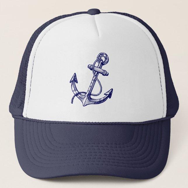 Cute Navy Blue Nautical Boat Anchor 3 Truckerkeps (Framsida)