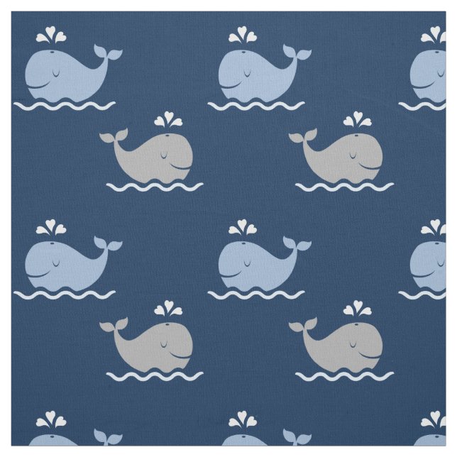 Cute Navy Blue och Grått Nautical Whales Mönster Tyg (Provkarta)