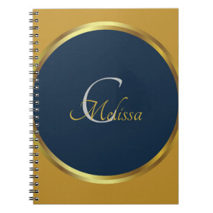 Cute Navy Blue och Guld Monogram Namn Anteckningsbok