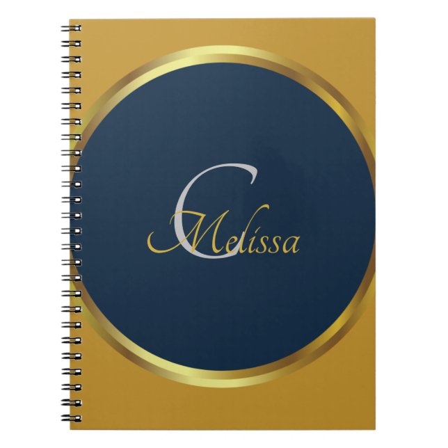 Cute Navy Blue och Guld Monogram Namn Anteckningsbok (Framsidan)