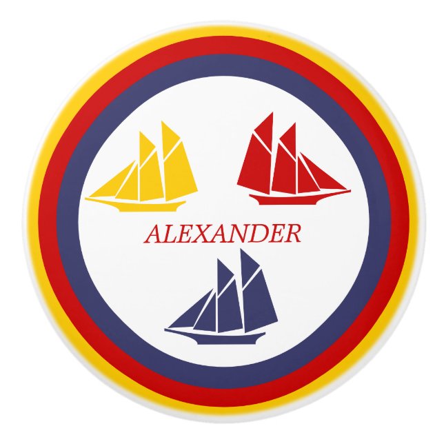 Cute Navy Blue Red Gult Sailboat-Rand nautiskt Knopp (Framsidan)