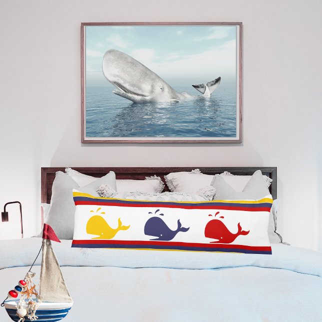 Cute Navy Blue Red Gult WHALE Stripe Kroppskudde (Skapare uppladdad)