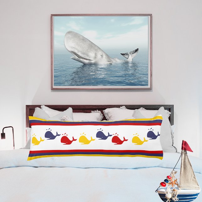 Cute Navy Blue Red Gult WHALE Stripe nautical Kroppskudde (Skapare uppladdad)