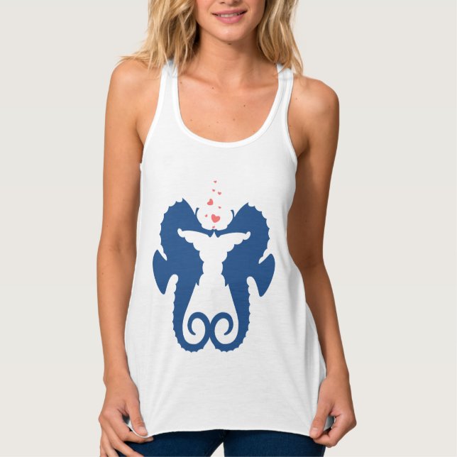 Cute Navy Blue Sea Horses i Kärlek Linne Med Racerback (Framsida)