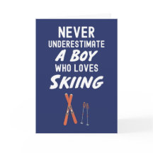 Cute Navy Blue Skiing Cards For Baby Boys Kids Ski
