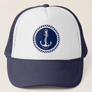 Cute Navy Blue & White Nautical Boat Anchor 2 Truckerkeps