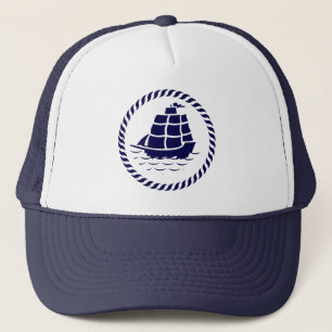 Cute Navy Blue & White Nautical Boat Truckerkeps
