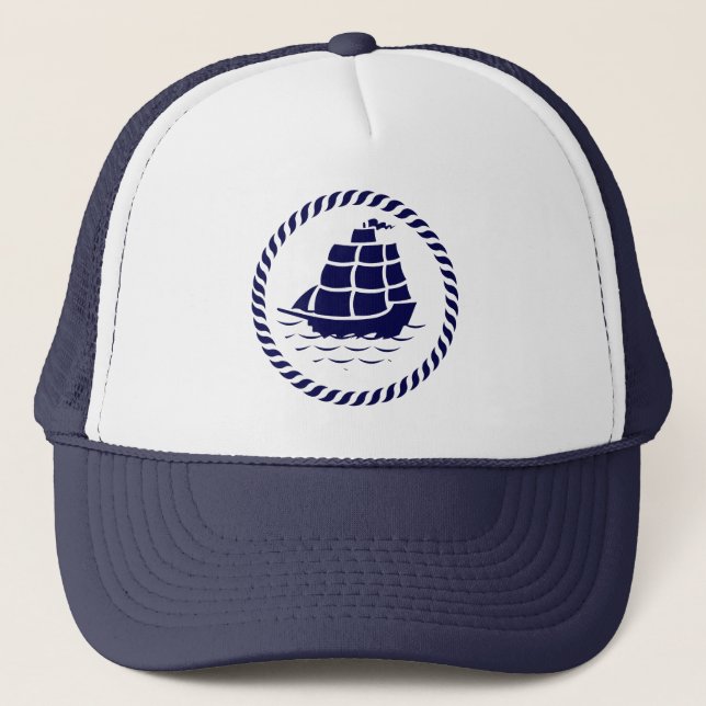 Cute Navy Blue & White Nautical Boat Truckerkeps (Framsida)