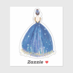 Cute Navy/Guld Princess Dress cut Vinyl Sticker Klistermärken