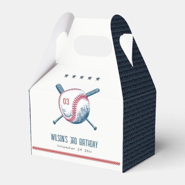 Cute Navy Red Baseball Fladdermus Star Barns födel Presentaskar (Framsidan Sidan)