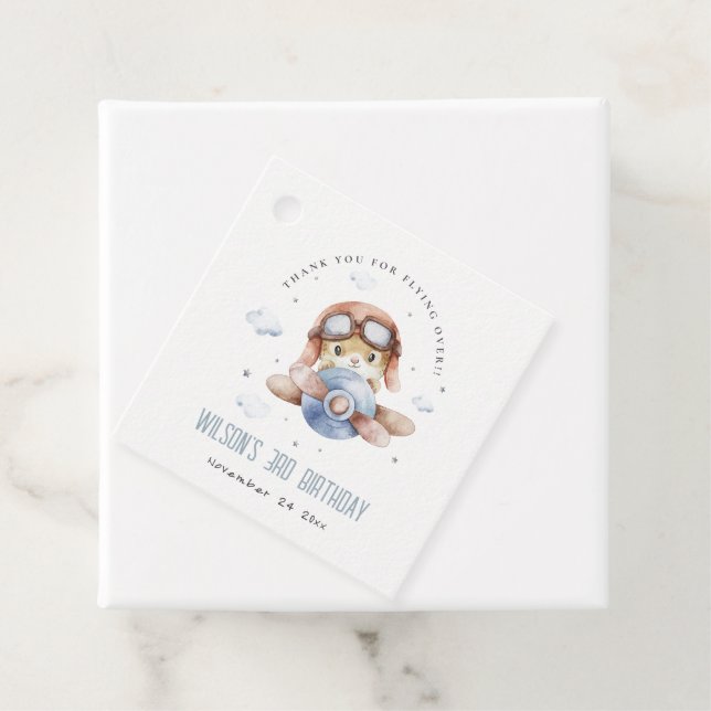 Cute Navy Rust Kids Flygplan Stars Himlar Teddy Bi Gåvor Etiketter (På plats)